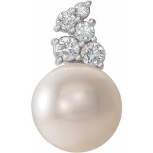 14K White Gold Pearl 9.5-10.0 Mm G-H I1 Cultured White Freshwater Pearl And 1/4 Ctw Natural Diamond Pendant