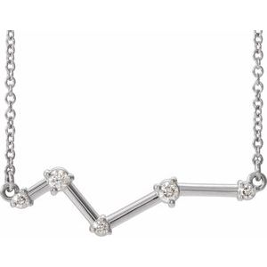 14K White Gold 26.8 X 6.8 Mm 18 In Polished 1/10 Ctw Natural Diamond Constellation Bar Necklace