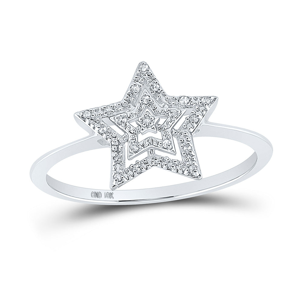 10K White Gold Womens Round Diamond Star Ring 1/20 Cttw, Womens Size: 5-10