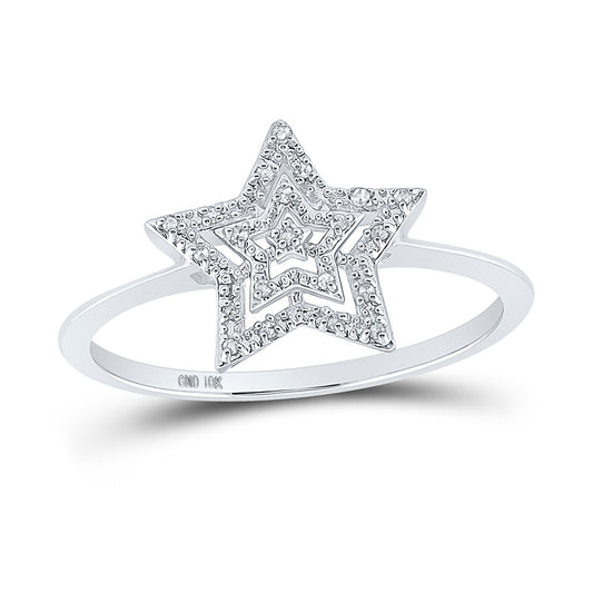10K White Gold Womens Round Diamond Star Ring 1/20 Cttw, Womens Size: 5-10