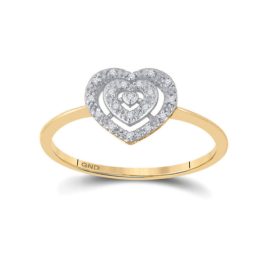 10K Yellow Gold Womens Round Diamond Slender Heart Cluster Ring 1/20 Cttw, Womens Size: 5-10