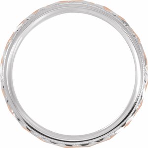 14K White/Rose Gold 6 Mm Polished Design-Engraved Comfort-Fit Band With Milgrain Size 9