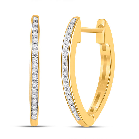 10K Yellow Gold Womens Round Diamond Single Row Hoop Earrings 1/10 Cttw