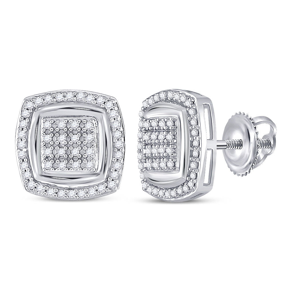 10K White Gold Womens Round Diamond Square Earrings 1/4 Cttw