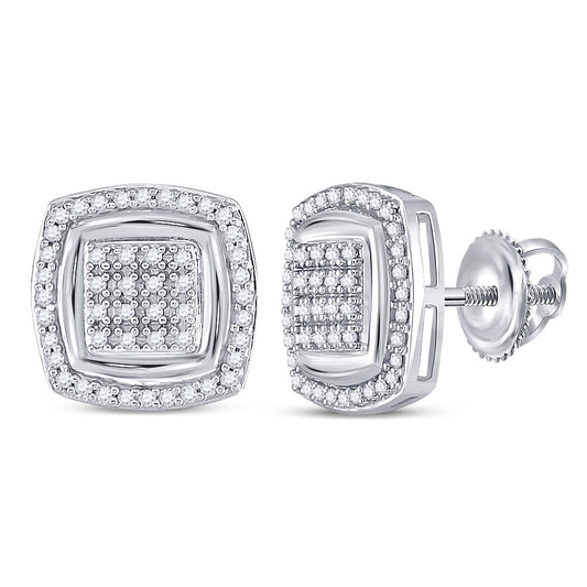 10K White Gold Womens Round Diamond Square Earrings 1/4 Cttw