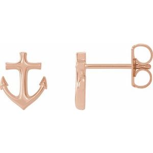14K Rose Gold 8.47 X 6.77 Mm Pair Friction Backs Included Polished Anchor Earrings