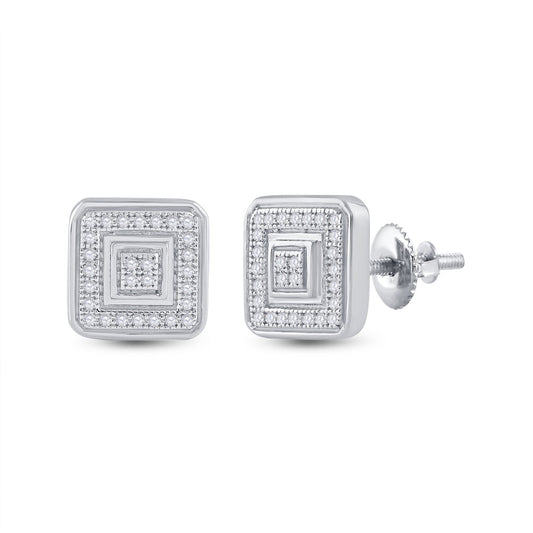 10K White Or Yellow Gold Round Diamond Square Cluster Earrings