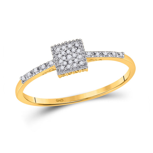 10K Yellow Gold Womens Round Diamond Square Cluster Ring 1/20 Cttw, Womens Size: 5-10