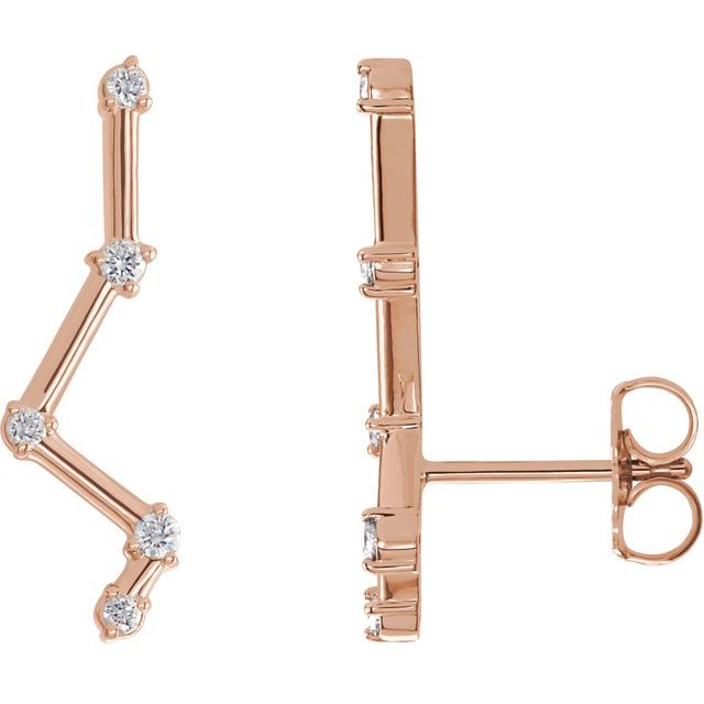 14K Yellow Or Rose Gold Round Friction Back Polished 1/10 Ctw Natural Diamond Constellation Ear Climbers