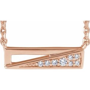 14K Rose Gold Round G-I I1 .05 Ctw Natural Diamond Bar Necklace, Length: 18 In