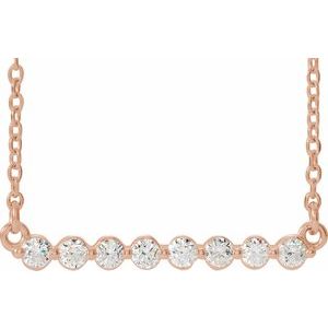 14K Rose Gold Round 2Mm G-H I1 Bar Necklace, Length: 16 In