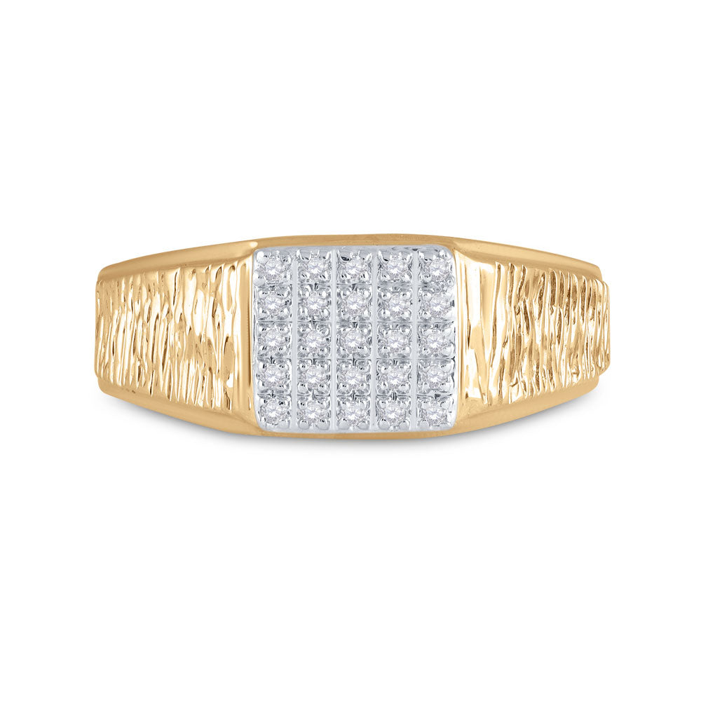 10K Yellow Gold Mens Round Diamond Square Cluster Ring 1/8 Cttw, Mens Size: 7-13