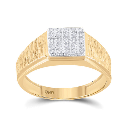 10K Yellow Gold Mens Round Diamond Square Cluster Ring 1/8 Cttw, Mens Size: 7-13