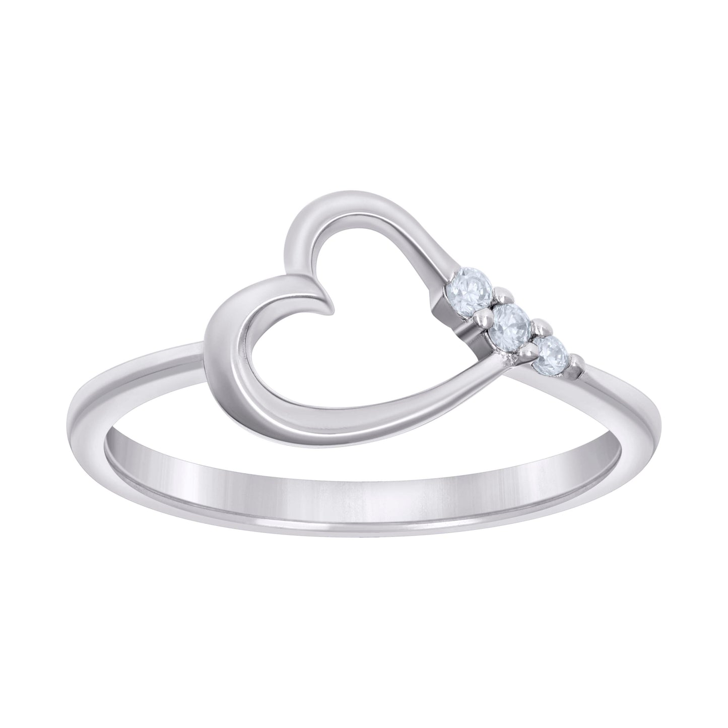 Sterling Silver Women's Cubic-Zirconia Heart Bridal Anniversary Wedding Engagement Band Ring