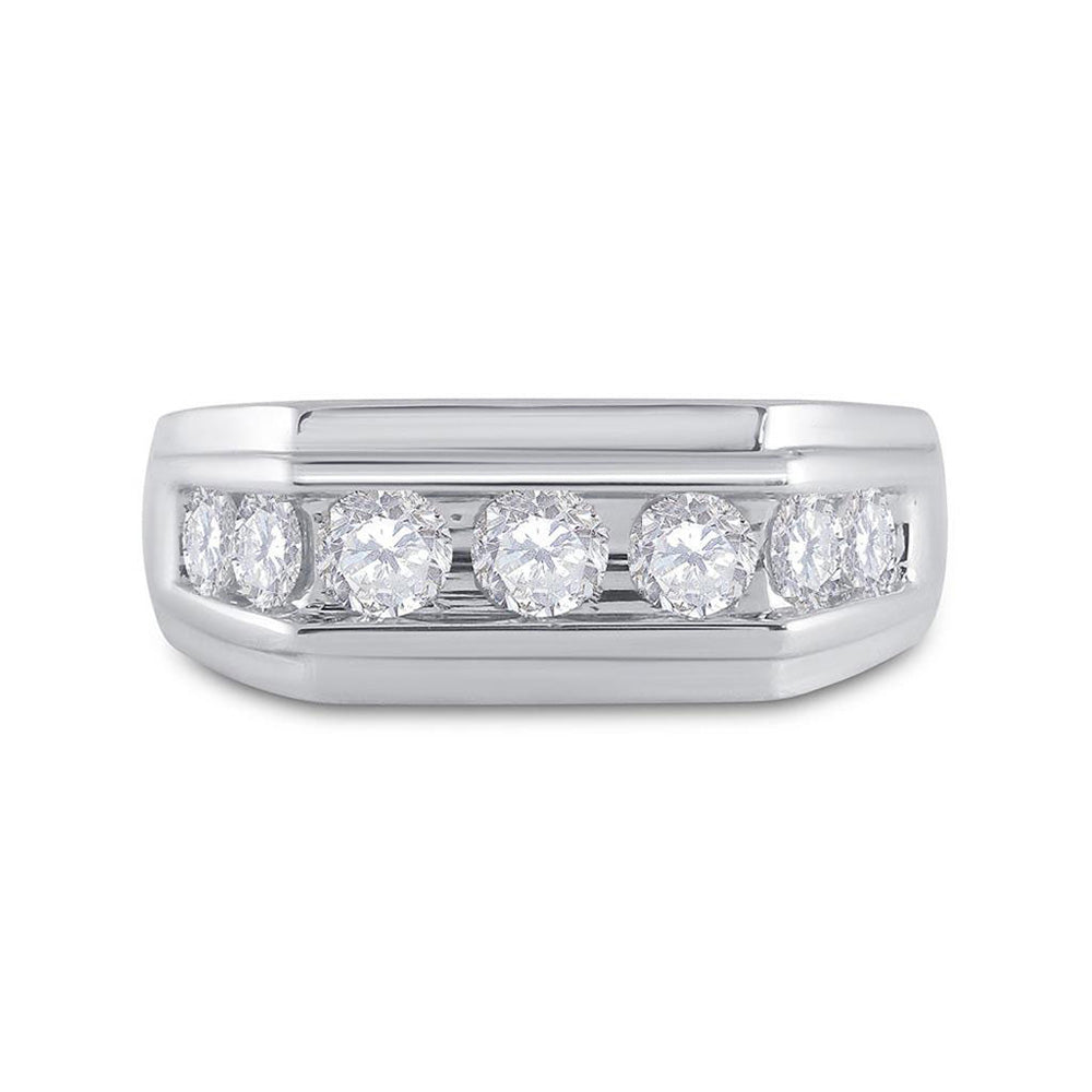10K White Gold Mens Round Diamond Flat Top Band Ring 1 Cttw, Mens Size: 7-13