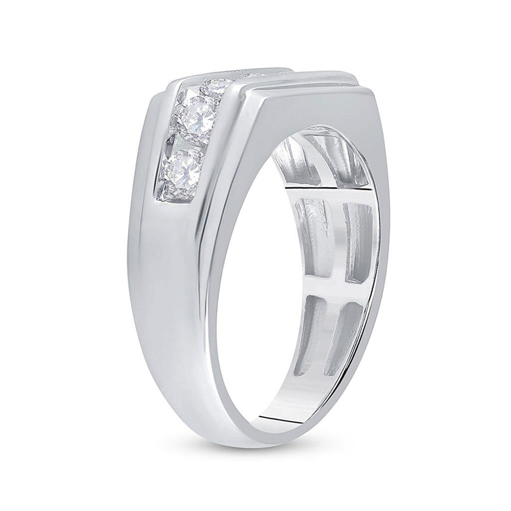 10K White Gold Mens Round Diamond Flat Top Band Ring 1 Cttw, Mens Size: 7-13