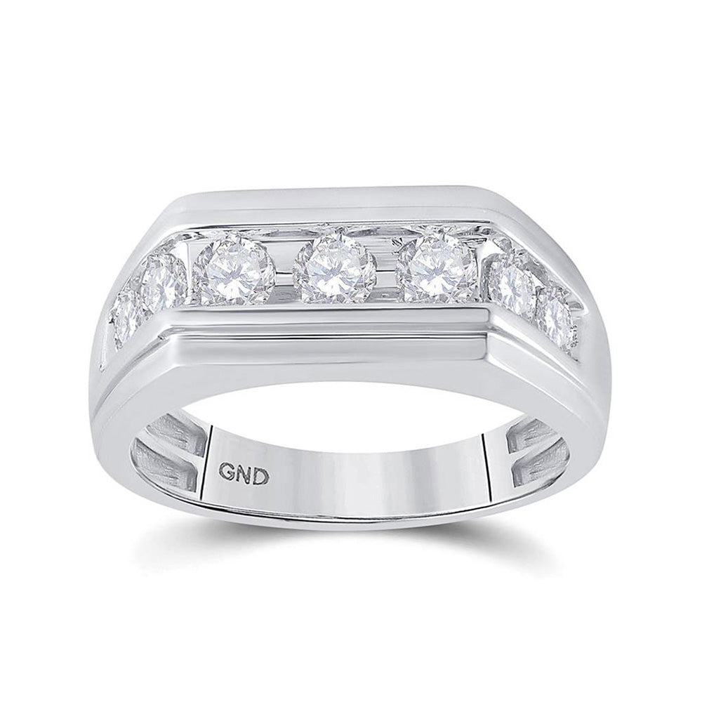 10K White Gold Mens Round Diamond Flat Top Band Ring 1 Cttw, Mens Size: 7-13