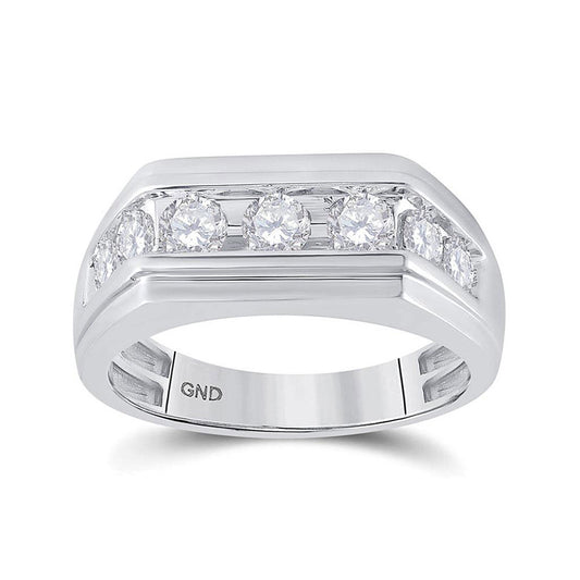 10K White Gold Mens Round Diamond Flat Top Band Ring 1 Cttw, Mens Size: 7-13