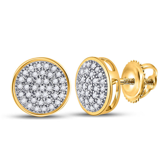 10K Yellow Gold Womens Round Diamond Circle Cluster Stud Earrings 1/5 Cttw