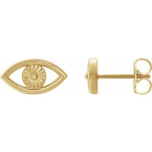 14K Yellow Gold Pair Friction Backs Evil Eye Stud Earrings