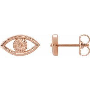 14K Rose Gold Pair Friction Backs Evil Eye Stud Earrings