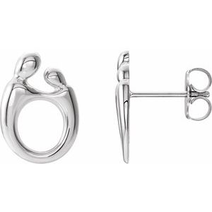 Sterling Silver 13.5 X 10 Mm Left Friction Back Included Polished Mother And Child Earring