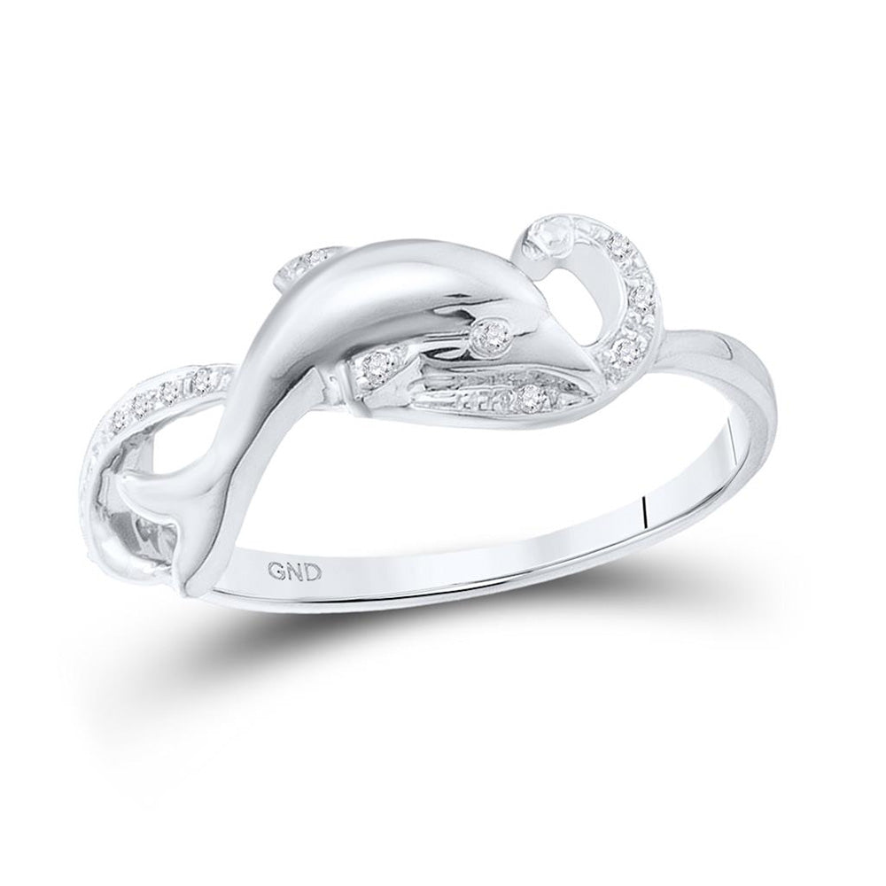 10K White Gold Womens Round Diamond Dolphin Ring 1/20 Cttw, Womens Size: 5-10