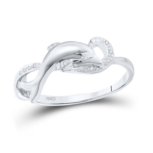 10K White Gold Womens Round Diamond Dolphin Ring 1/20 Cttw, Womens Size: 5-10
