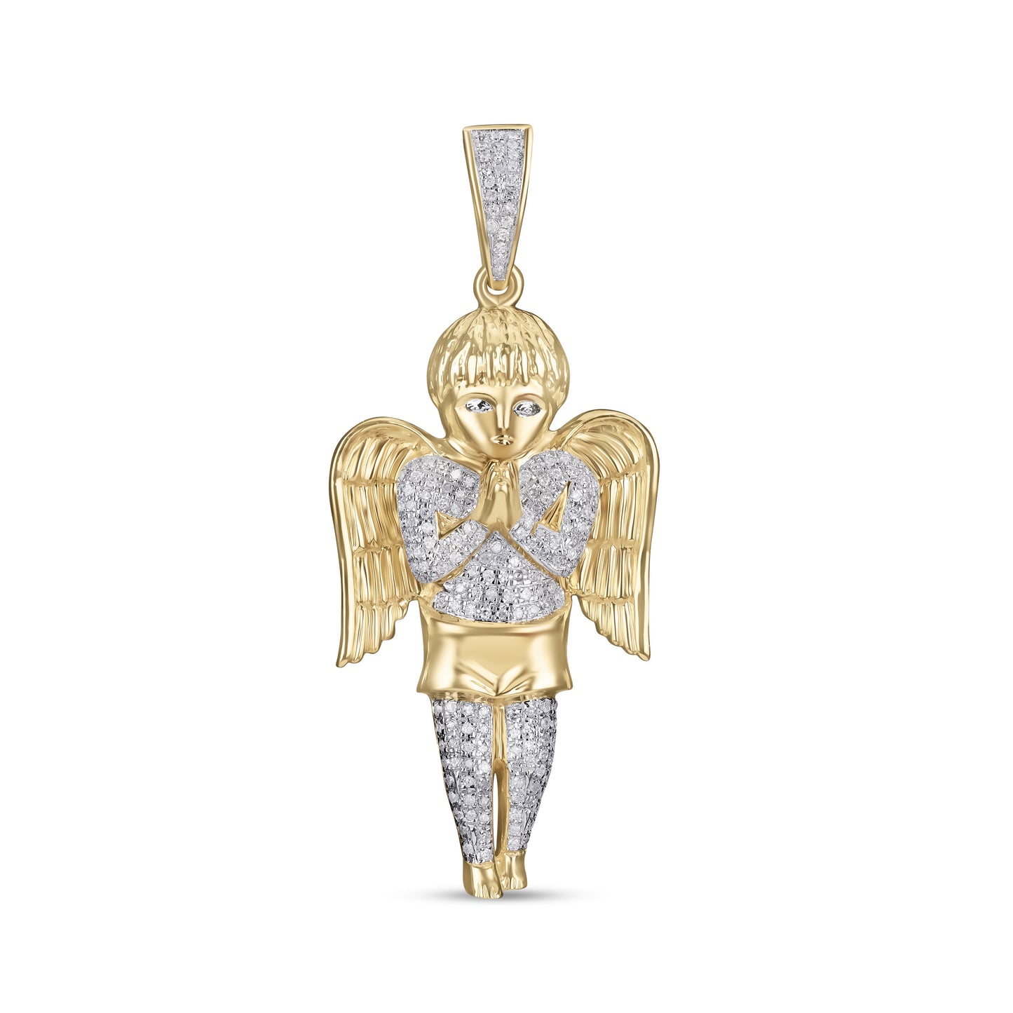 10K Yellow Gold 0.38-0.46 Cttw Round Diamond Ladies Angel Pendant