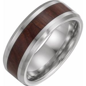 Cobalt Beveled-Edge Comfort-Fit Band With Manmade Wood Inlay Size 10