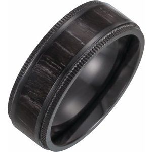 Black Titanium 8 mm Coin-Edge Band with Oak Wood Inlay