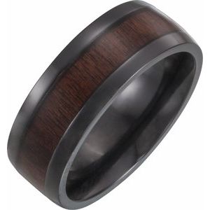 Black Titanium 8 mm Beveled-Edge Band with Ebony Wood Inlay