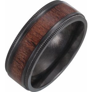 Black Titanium 8 mm Beveled-Edge Band with Teak Wood Inlay