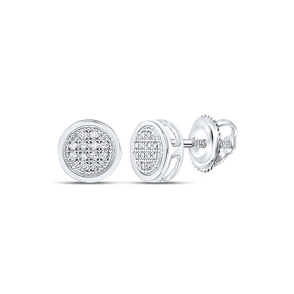 Sterling Silver Or Yellow-Tone Sterling Silver Womens Round Diamond Circle Cluster Earrings 1/20 Cttw, Length: 0.26 In, Width: 0.26 In