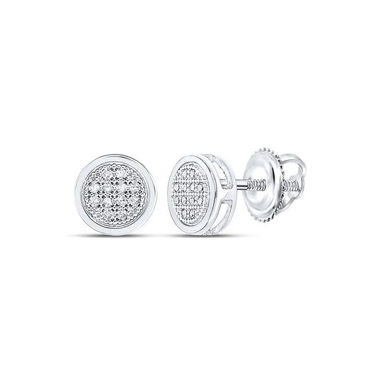 Sterling Silver Or Yellow-Tone Sterling Silver Womens Round Diamond Circle Cluster Earrings 1/20 Cttw, Length: 0.26 In, Width: 0.26 In