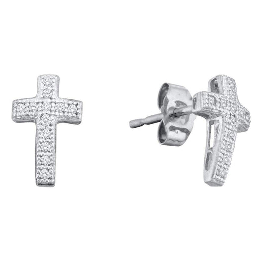 Sterling Silver Womens Round Diamond Cross Earrings 1/10 Cttw, Length: 0.39 In, Width: 0.26 In