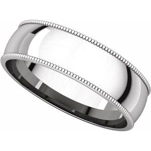 14K Yellow Or White Or Rose Gold Or Sterling Silver Or Platinum Milgrain Comfort-Fit Half Round Band
