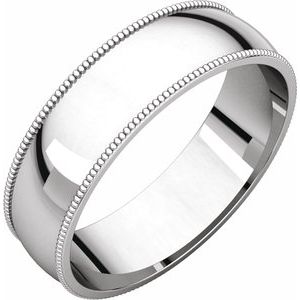 14K Yellow Or White Or Rose Gold Or Sterling Silver Or Platinum Milgrain Comfort-Fit Half Round Band