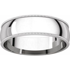 14K Yellow Or White Or Rose Gold Or Sterling Silver Or Platinum Milgrain Comfort-Fit Half Round Band