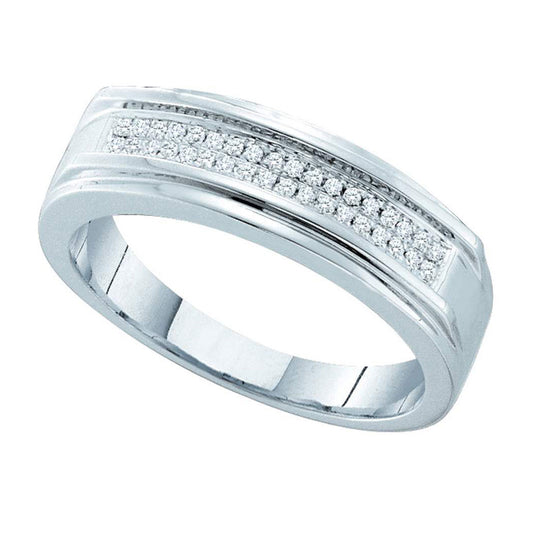 Sterling Silver Mens Round Diamond Band Ring 1/8 Cttw, Mens Size: 7-13