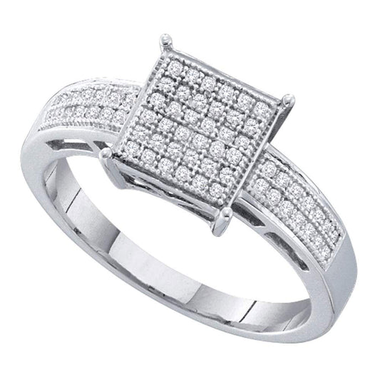 Sterling Silver Womens Round Diamond Square Cluster Ring 1/5 Cttw, Womens Size: 5-10