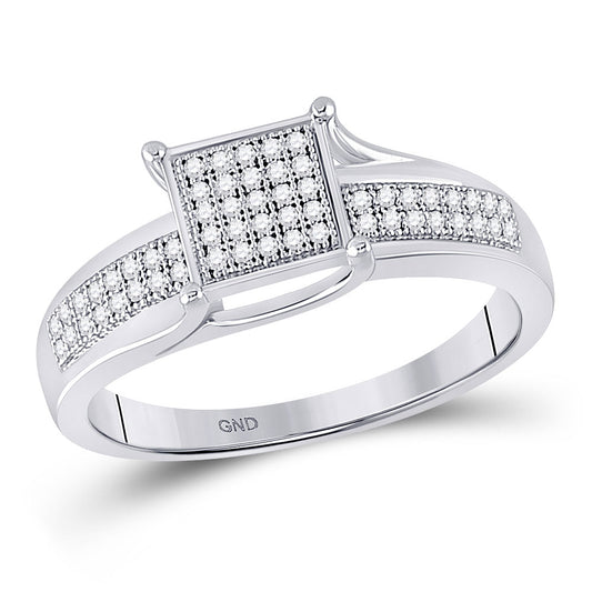 Sterling Silver Womens Round Diamond Square Cluster Ring 1/6 Cttw, Womens Size: 5-10