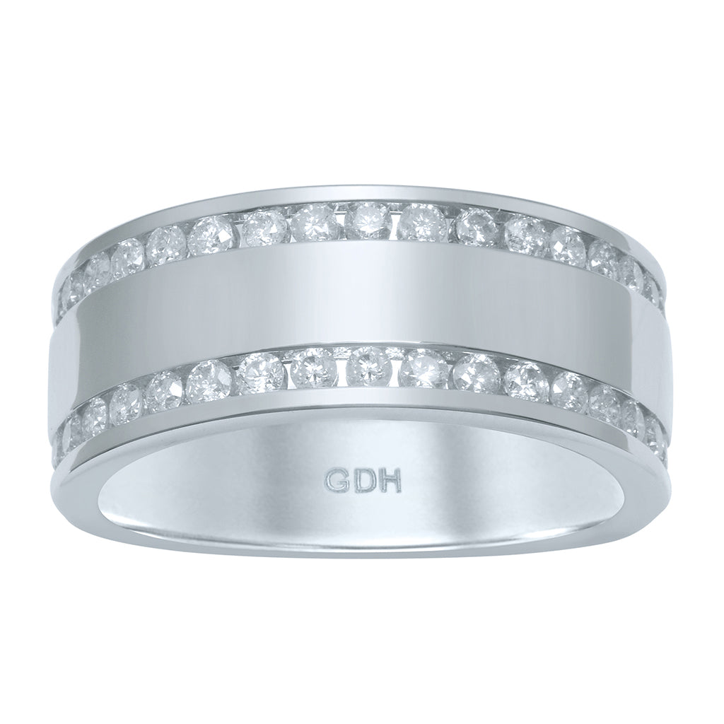 14K White Gold Men's 0.96-0.99 Cttw Round Diamonds Machine Band