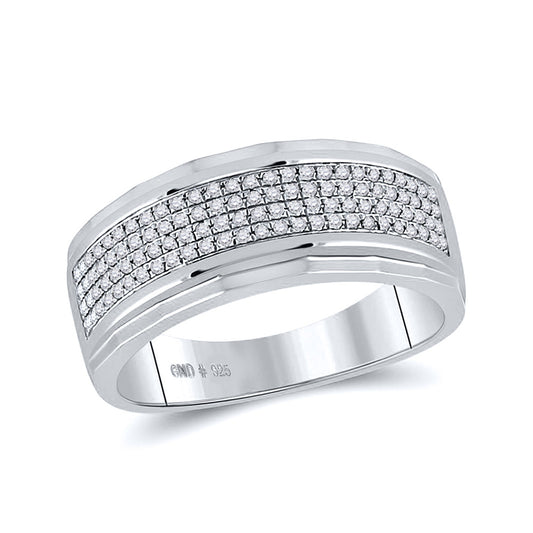 Sterling Silver Mens Round Diamond Band Ring 1/3 Cttw, Mens Size: 7-13