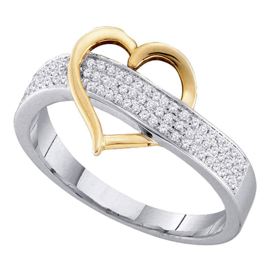 Two-tone Sterling Silver Womens Round Diamond Heart Ring 1/6 Cttw, Womens Size: 5-10