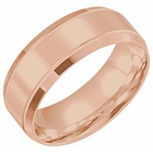 14K Yellow Or White Or Rose Gold Or Sterling Silver Or Platinum Milgrain Beveled-Edge Comfort-Fit Half Round Band