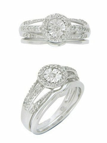 10K White Gold Ladies 0.23 Cttw Round Diamond Bridal Set