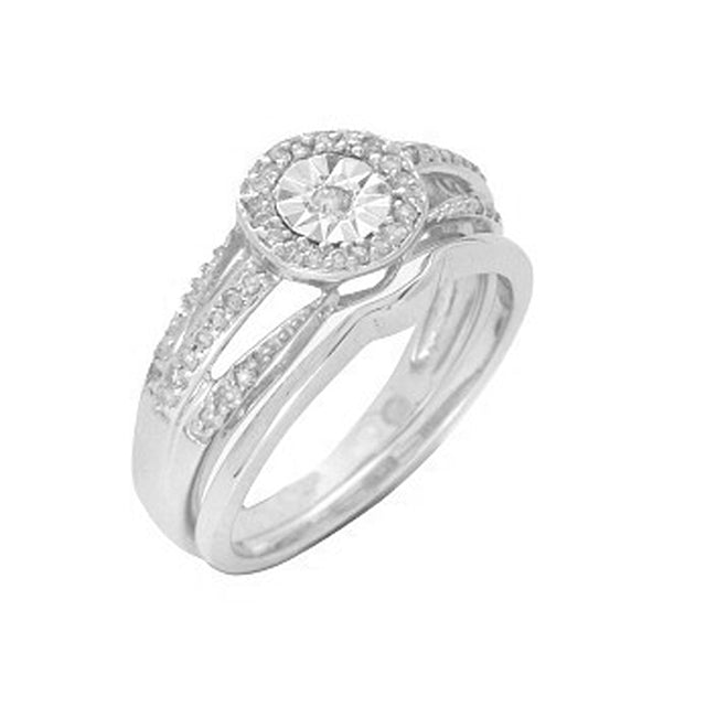 10K White Gold Ladies 0.23 Cttw Round Diamond Bridal Set