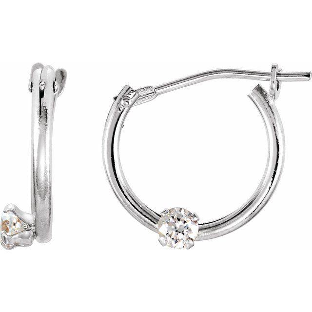 Sterling Silver Gold 10.5 Mm X 2.3 Mm 2.5 Mm Pair Catch Polished Imitation Cubic Zirconia Youth Hinged Hoop Earrings