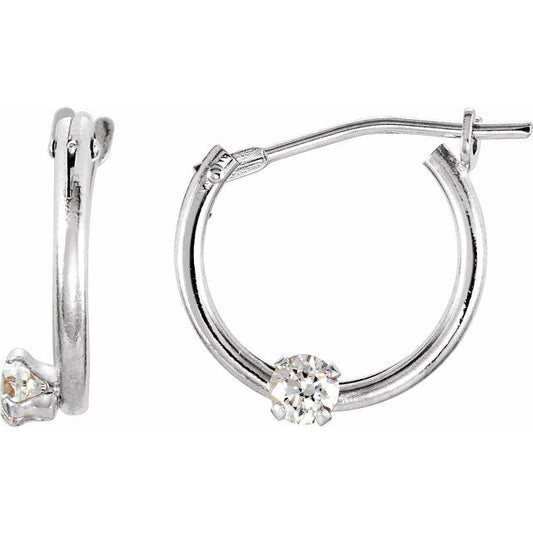 Sterling Silver Gold 10.5 Mm X 2.3 Mm 2.5 Mm Pair Catch Polished Imitation Cubic Zirconia Youth Hinged Hoop Earrings